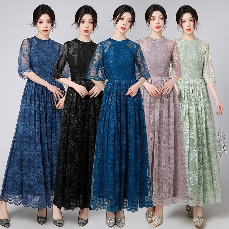Hot!!!【縁夢】 七分袖 イブニングドレス ドッキング レース シフォン ロングワンピース チュール イブパーティードレス キャバ 着痩せ 大人 同窓会 披露宴 卒業式 結婚式 演奏会 ウェディン 5,878円