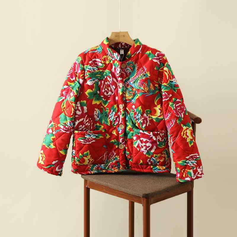 レディース ファッション 服 オシャレ カワイイ シンプル 大人カワイイ 大きいサイズ ノース イースト 花柄 綿 ジャケット エスニック コットン リネン プリント ベルベット 厚手 スタンドカラー