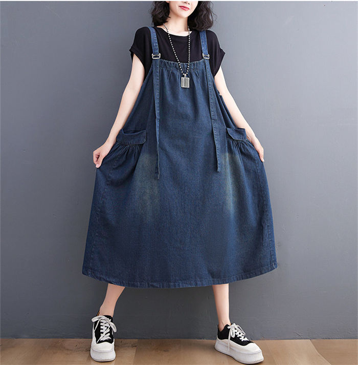 ジャンパースカート レディース デニム ワンピース サロペットスカート キャミワンピース 重ね着 ゆったり ワンピ ロングワンピース オールインワン ジャンパー サロペット スカート ミモレ丈 オーバ