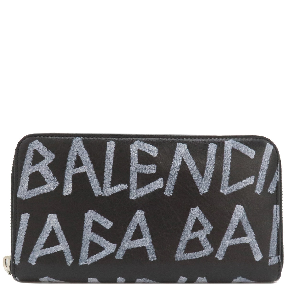バレンシアガ BALENCIAGA 長財布 ラウンドファスナー グラフィティ レザー ブラック シルバー金具 黒 510477【中古】