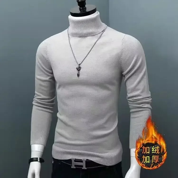 男性用の厚くて丈夫なタートルネックセーター,クラシックなブランドのカジュアルフィットセーター,暖かい,冬,L05 gray thick L 58kg-68kg