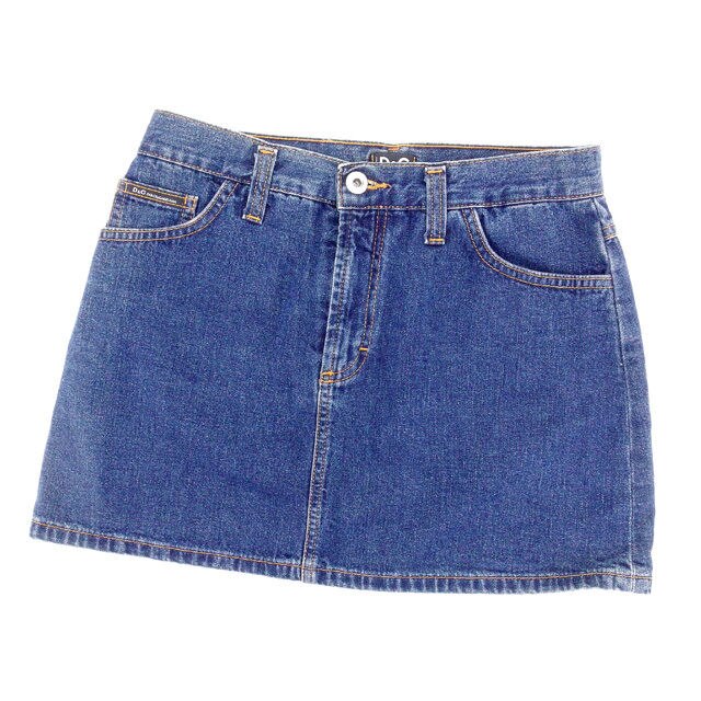 スカート ラインストーン付き ミニ デニム 24 38サイズ ウォッシュブルー系 中古