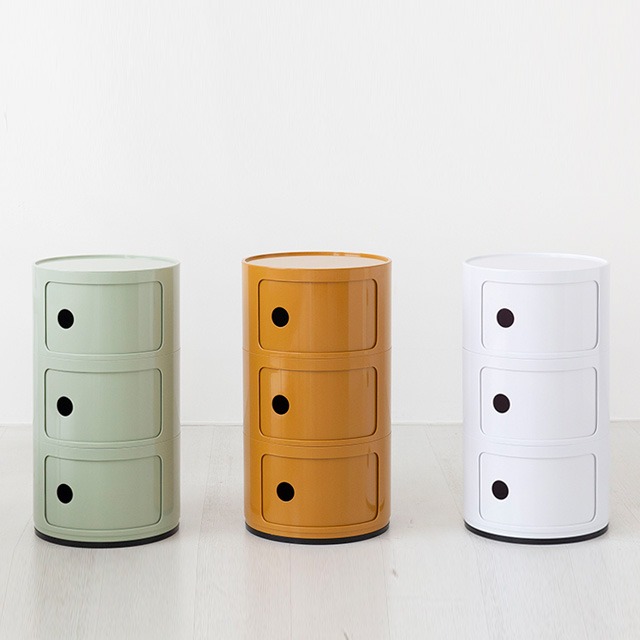 BINGEURI ラウンドチェスト3段【組み立て/分離が可能】スライド扉