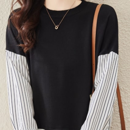 切り替えトップス トップス カットソー 長袖 ラウンドネック 切り替えデザイン ドッキング