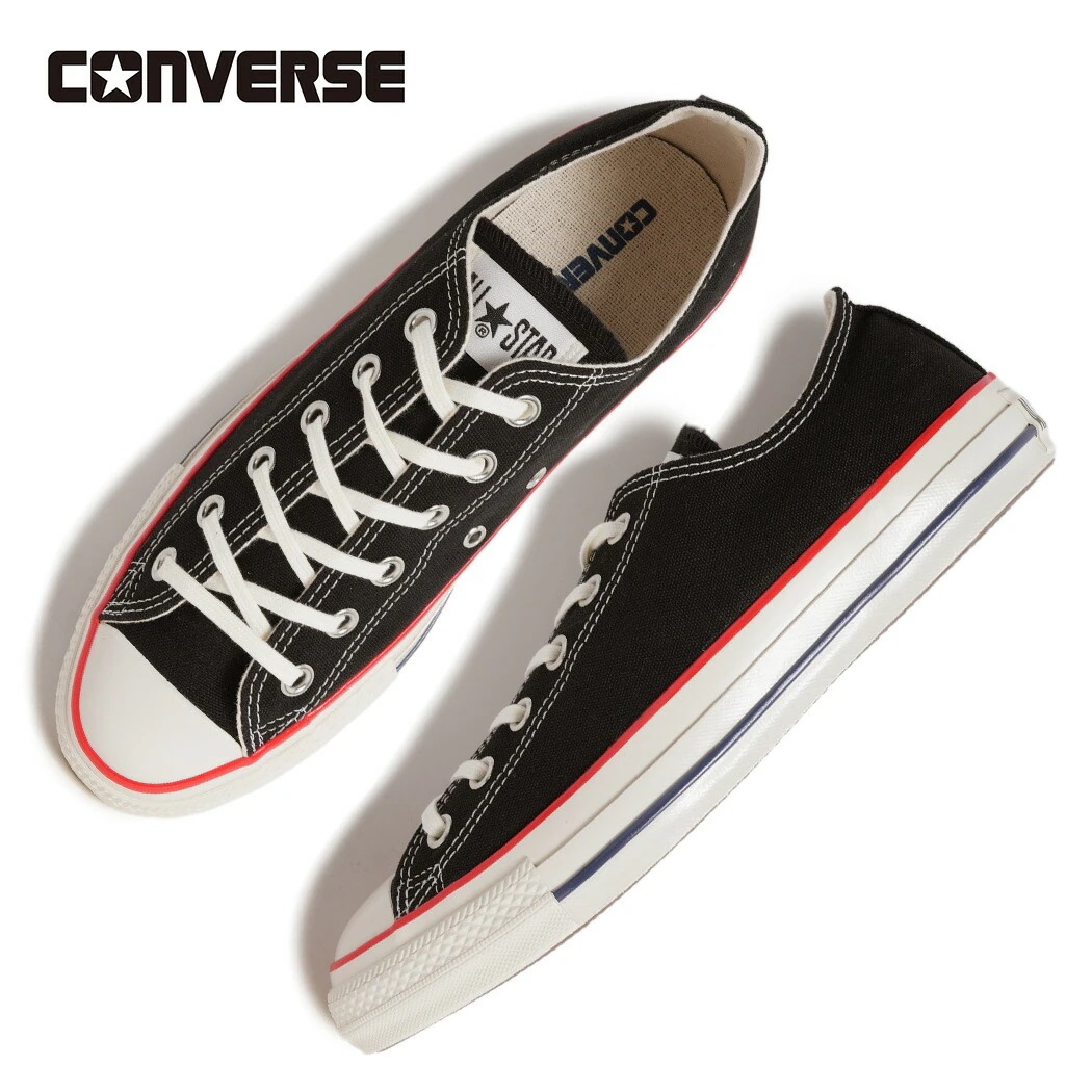 CONVERSE コンバース ALL STAR AGED TC OX オールスター エイジド ローカット スニーカー BLACK ( 黒 赤 ワンポイント ライン メンズ レディース 31318210