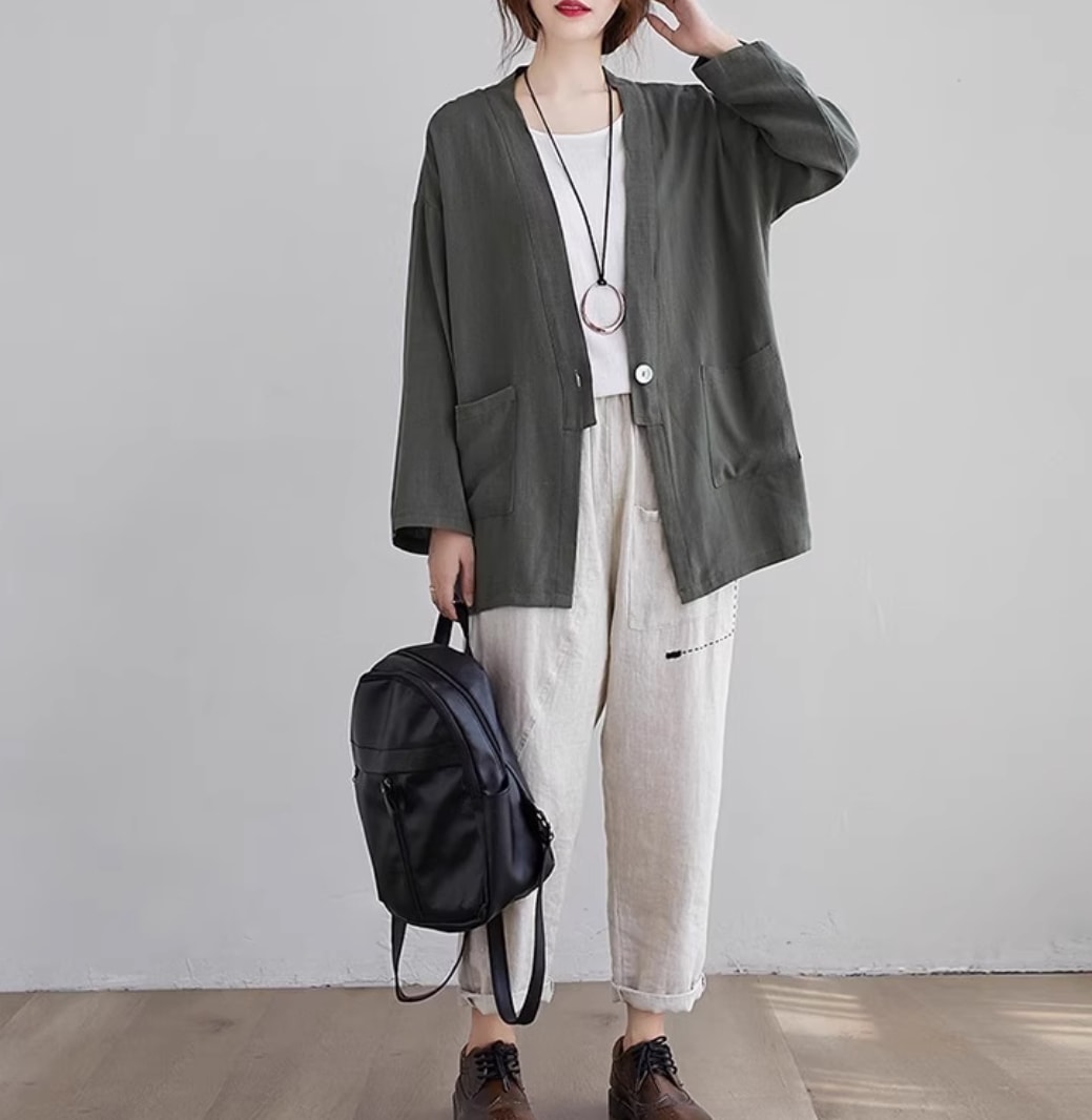 トップス レディース カーディガン ロング 長袖 綿 コットン 麻 かわいい 大人可愛い シンプル カジュアル おしゃれ かっこいい こなれ感 ラフ マニッシュ ボーイッシュ ガーリー クール 都会的 4,987円