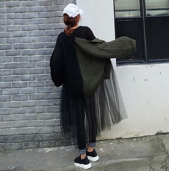 即納 ニット カーディガン レディース チュール ロング ショート 厚手 体型カバー ざっくり 羽織り 秋 冬 韓国