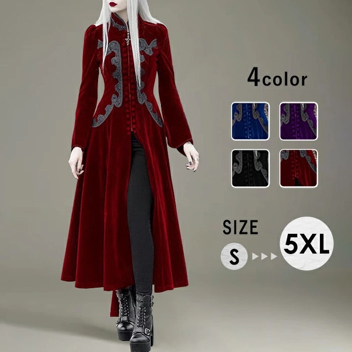 ジャケット ゴシック ドレス 女性用レッド 中世 レトロ ロングドレス ハードロック セクシー パンク クール ハード クラブ JK ガール レディース サイズ豊富 eb013x0x0m6