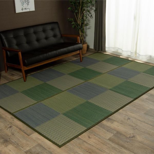 1030340041102 い草ラグ 花ござ 格子柄 市松柄 DXピーアブルー 本間3畳 (約191×286cm) メーカー直送