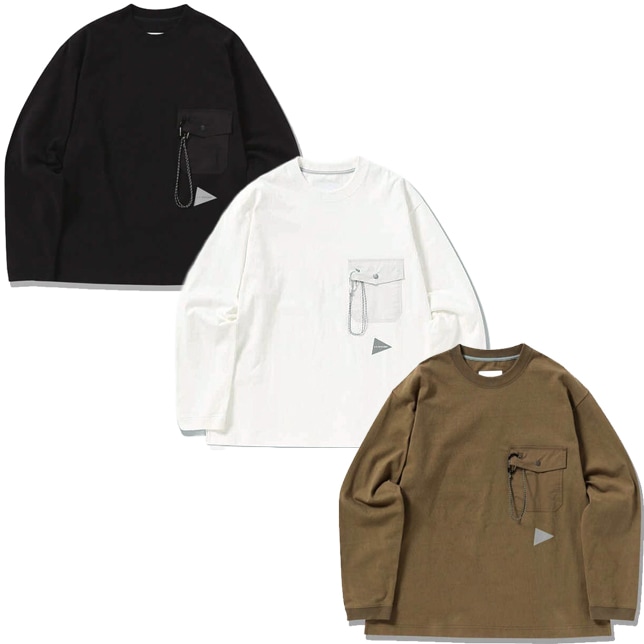 and wander アンドワンダー ヘビーコットン ポケット ロングスリーブ Tシャツ 5743284063 ロンT 長袖Tシャツ