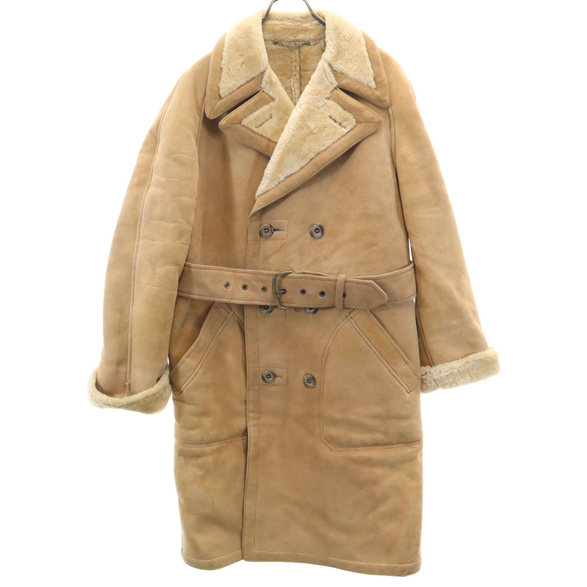 80s 90s オールド ダブルブレスト ムートンコート 38 ベージュ ランチ メンズ 古着