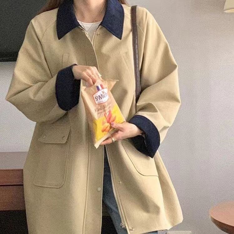 切り替え カジュアル 怠惰 カーキ 韓国ファッション コート 24 セミロング丈 コート 早新作