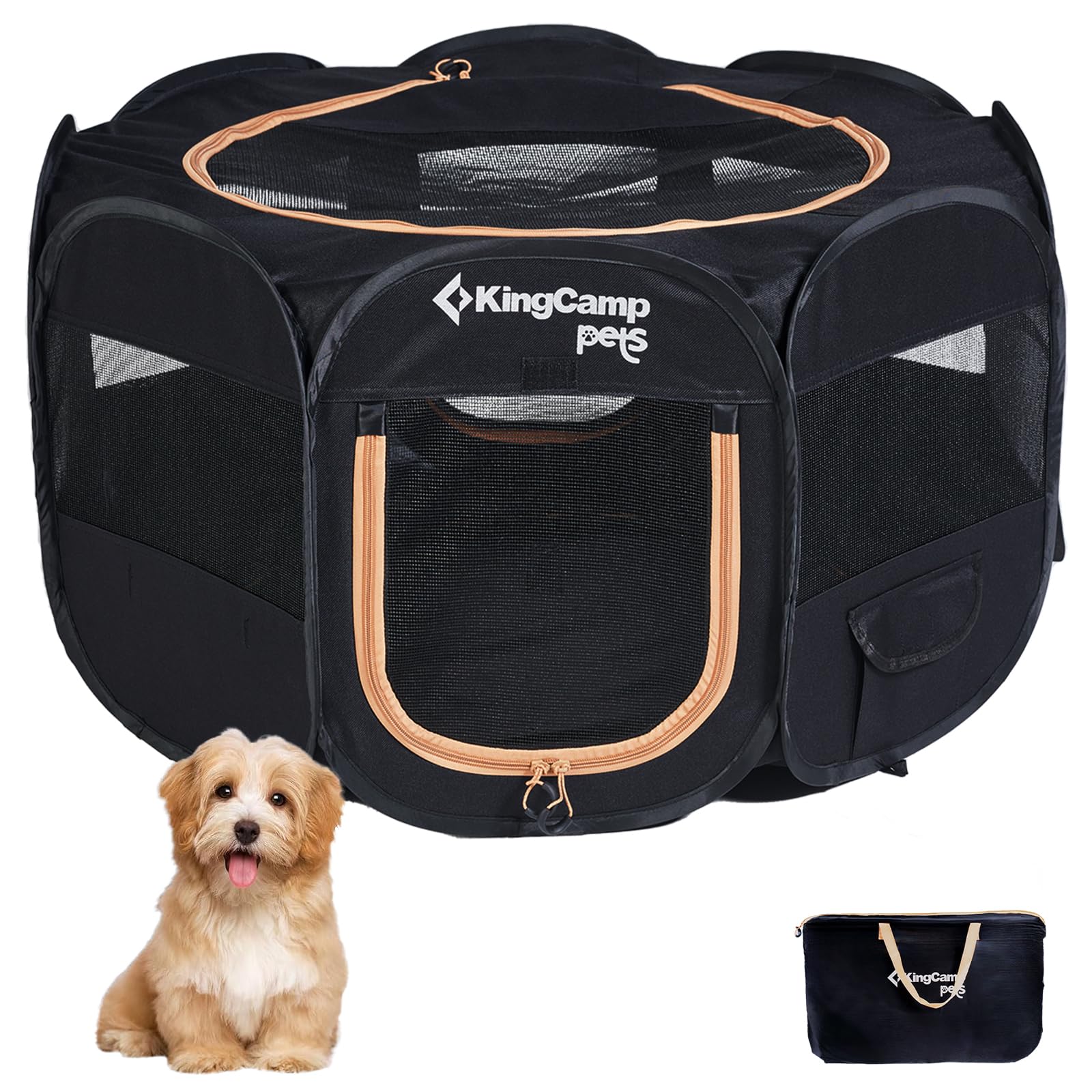 KingCamp ペットサークル ドッグハウス 小型犬 八角形 折りたたみ メッシュサークル 猫 犬 兼用 プレイサークル ペットケージ 軽量 持ち運び 室内 アウトドア キャンプ お出かけ用品 幅広