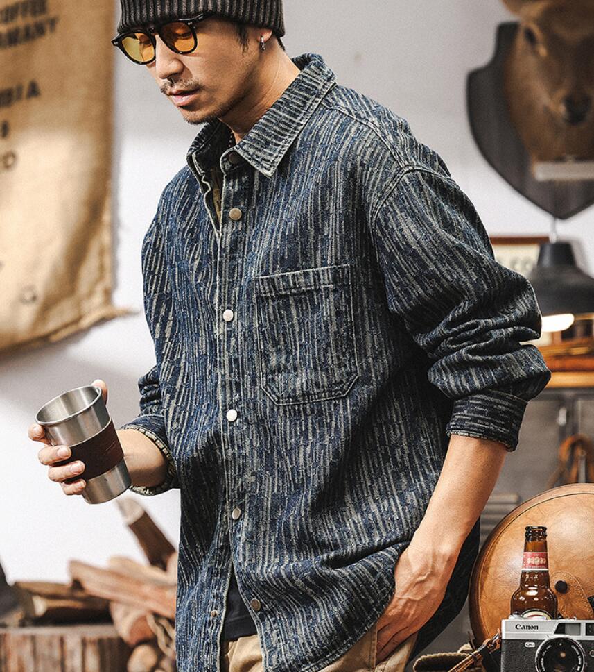 春秋物 メンズ シャツ長袖 ストリート トップス カジュアル服 お兄系 コットン シャツ コートデニム ファッション