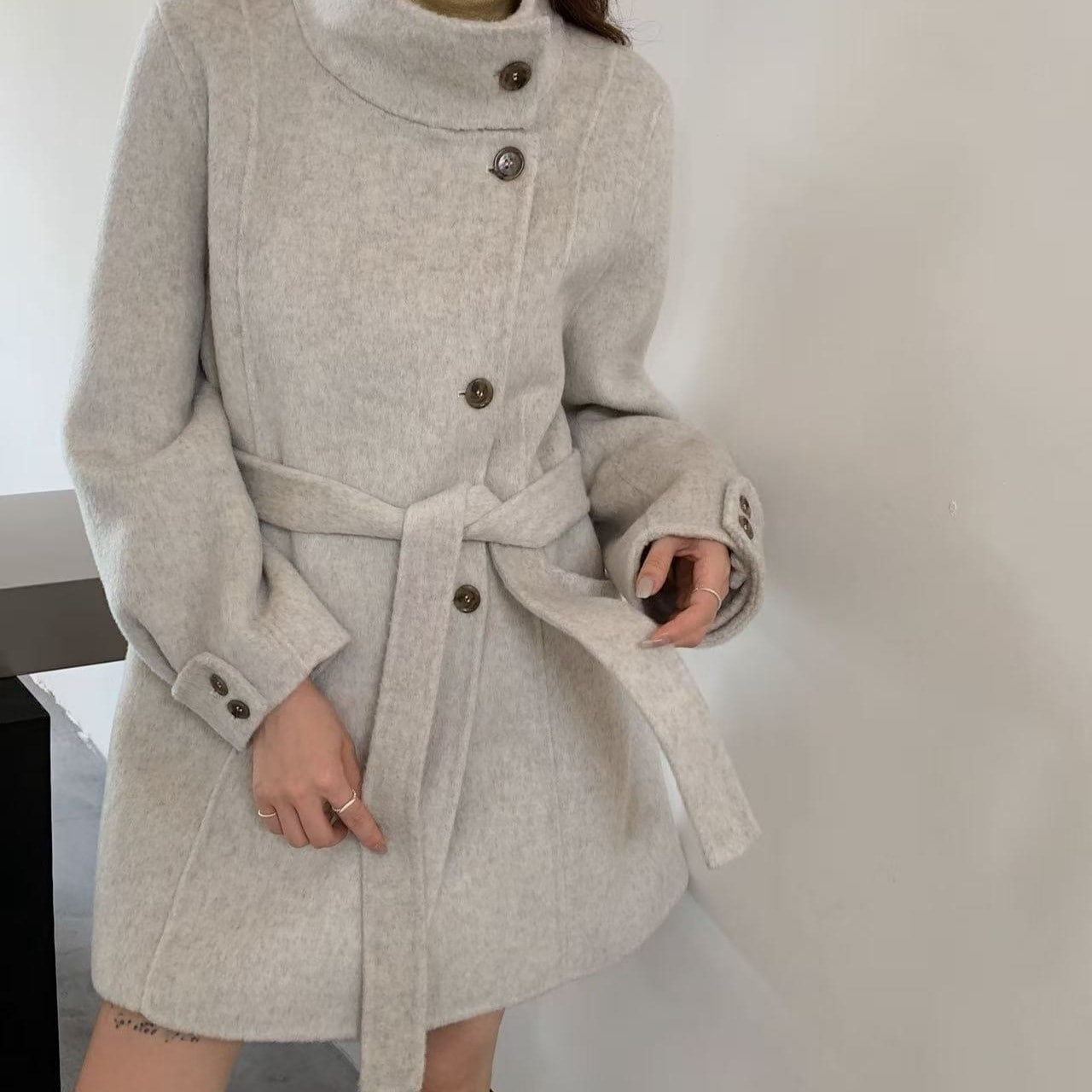 優しい ニットコート レディース 両面カシミアコート 毛ニットジャケット ローピット 韓国風 両面ウールコート