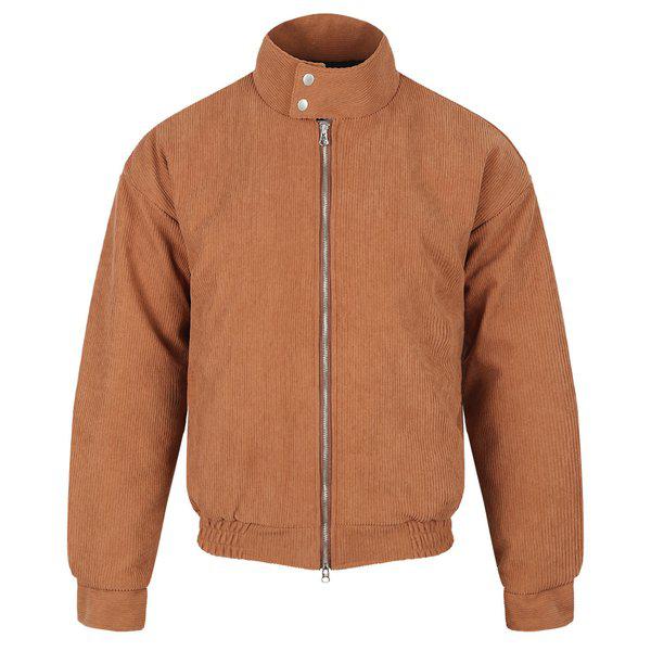 メンズ ミニマル コーデュロイ ヘリンボーン ジップアップ ジャンパー RB-JKW-Q059-ベージュ