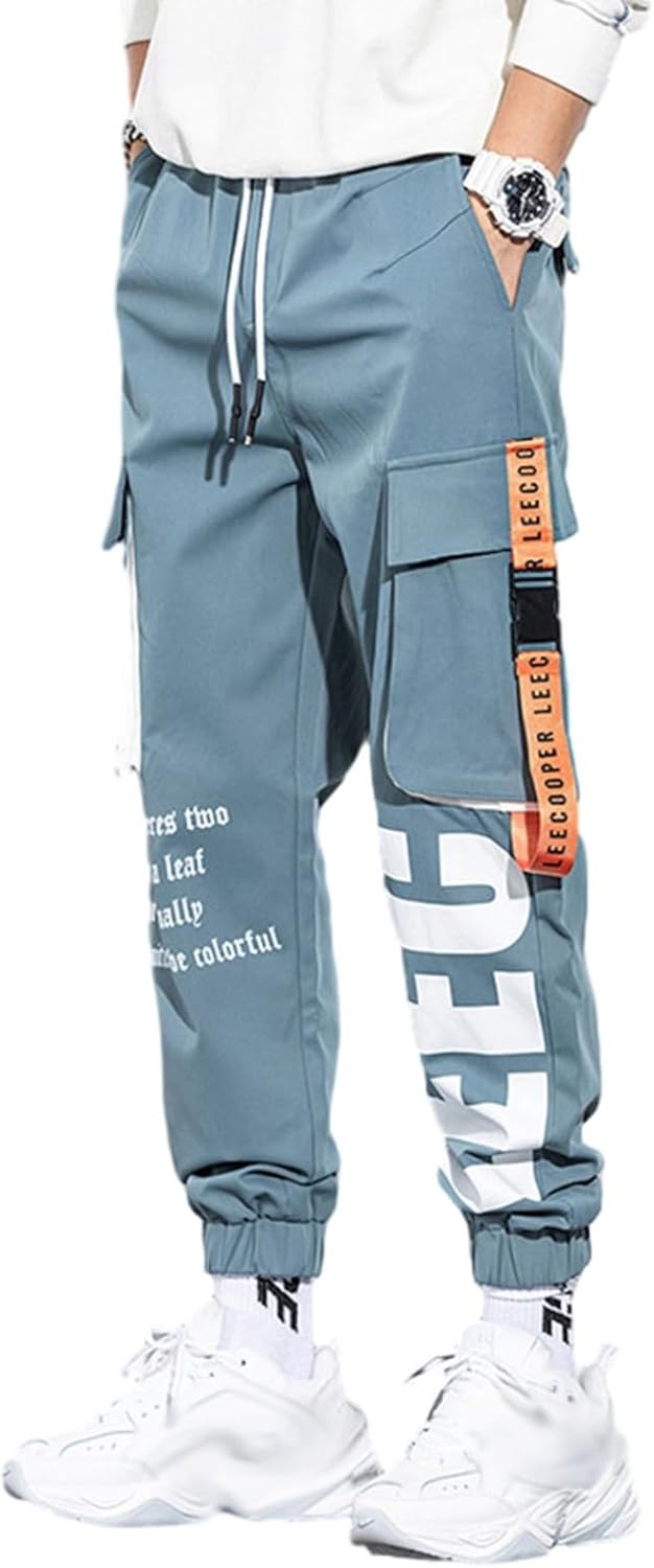カーゴパンツ 作業パンツ メンズ ウエストゴム紐 ロングパンツ 英字柄 綿混紡 ポケット付き ストレートパンツ ズボン 薄手 快適 男性用 個性 美脚 韓国ファッション ストリート系 お兄系 原宿 春