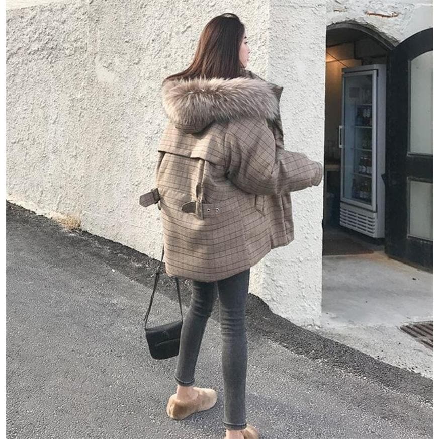 モッズコート レディース ブルゾンア 中綿コート チェック柄 中綿ジャケット アウター ファー付き 帽子付き 厚手 防寒着 冬
