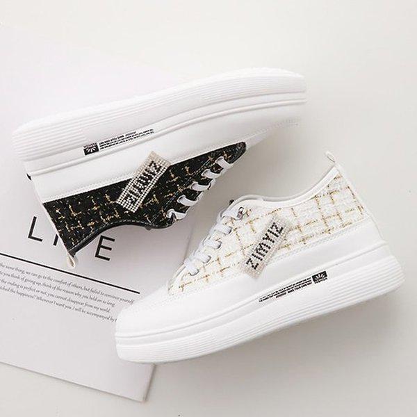 [シューズ] ツイード 女性 女子 スリッポン スニーカー 4cm/2color sjmr-258