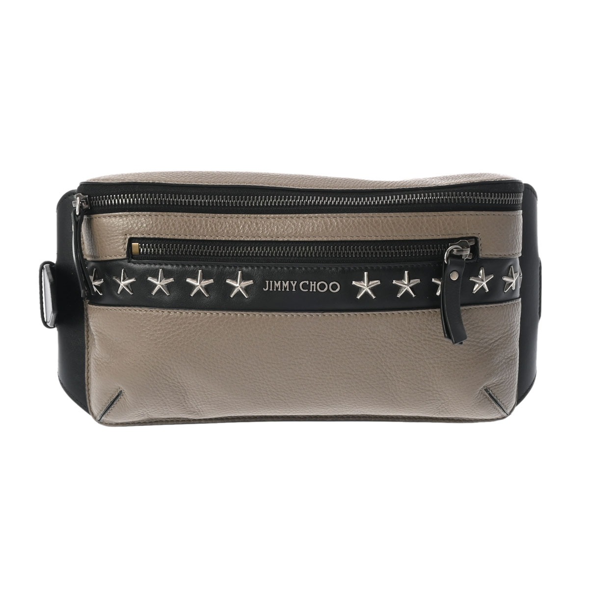 スタッズ バイカラー グレー/ブラック ユニセックス レザー ウエストバッグ Aランク 中古 銀蔵