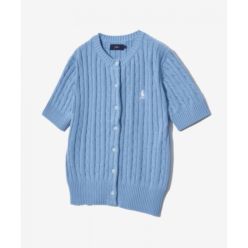 Yale レディースヘリテージダンケーブルショートスリーブカーディガンライトブルー