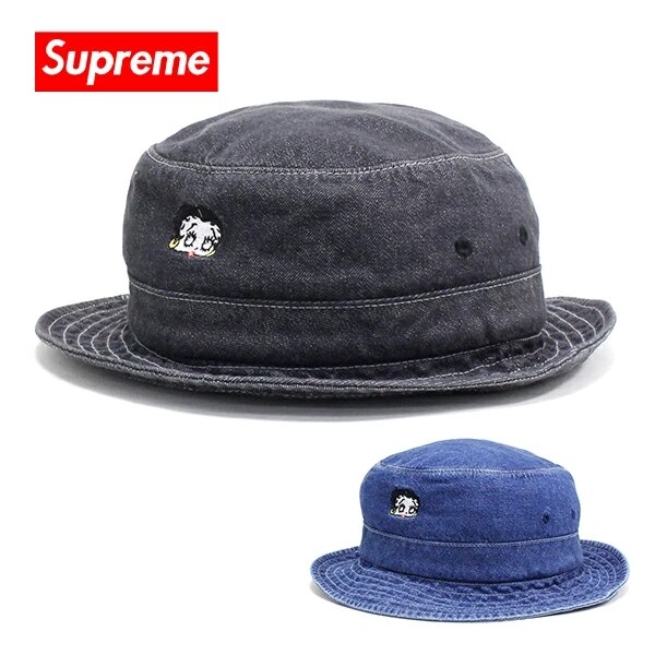 シュプリーム バケットハット メンズ レディース Supreme 帽子 BETTY BOOP DENIM CRUSHER ブラックデニム ブルーデニム SS16H71 送料無料 ギフト プレゼン