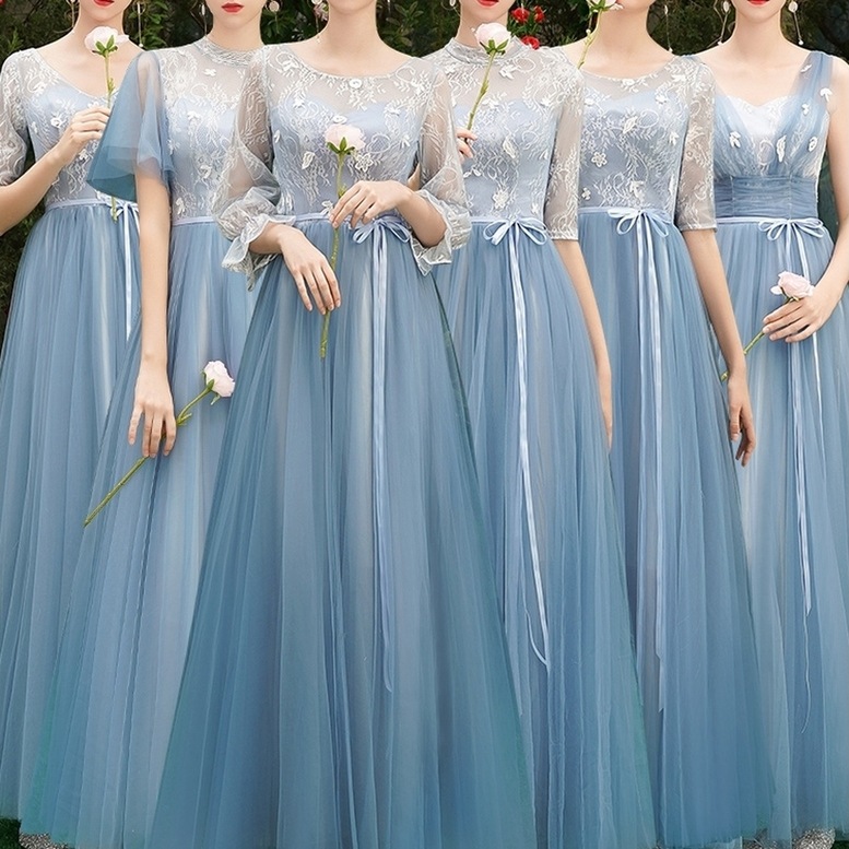 ドレス レディース パーティドレス ロングドレス フレア ワンピース チュール レース 花柄 刺繍