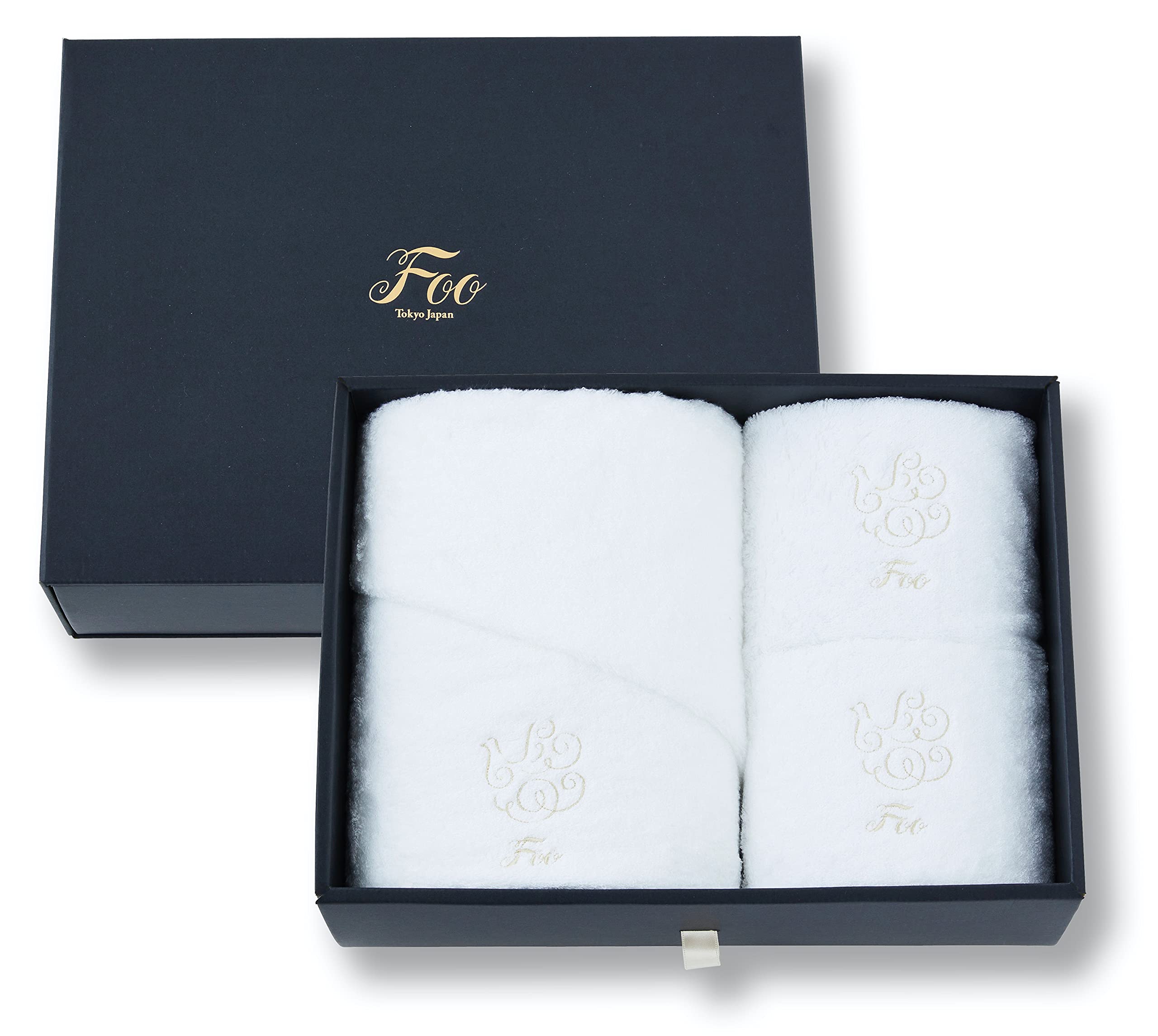 Foo Tokyo バスタオル 1枚(ホワイト) & フェイスタオル 2枚 (ホワイト) 今治タオル ふわふわ 優しい 軽め 肌を包む 吸水性 柔らかめタオルオーガニックコットン 無地 高級 ボックス