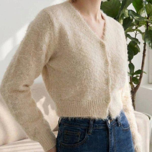女性クロップカーディガンVネックニットカーディガン