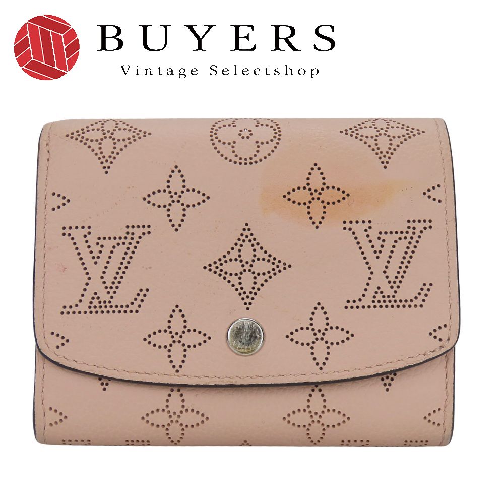 中古 二つ折り財布 ポルトフォイユ・イリスコンパクト M62541 モノグラムマヒナ マグノリア ピンク シルバー金具 イニシャル入り 小物 レディース 女性