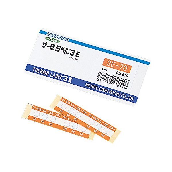 日油技研工業 3E-70 (70-80-90ド) サーモラベル3点表示屋外対応型 不可逆性 70度 (1箱20枚入) メーカー直送