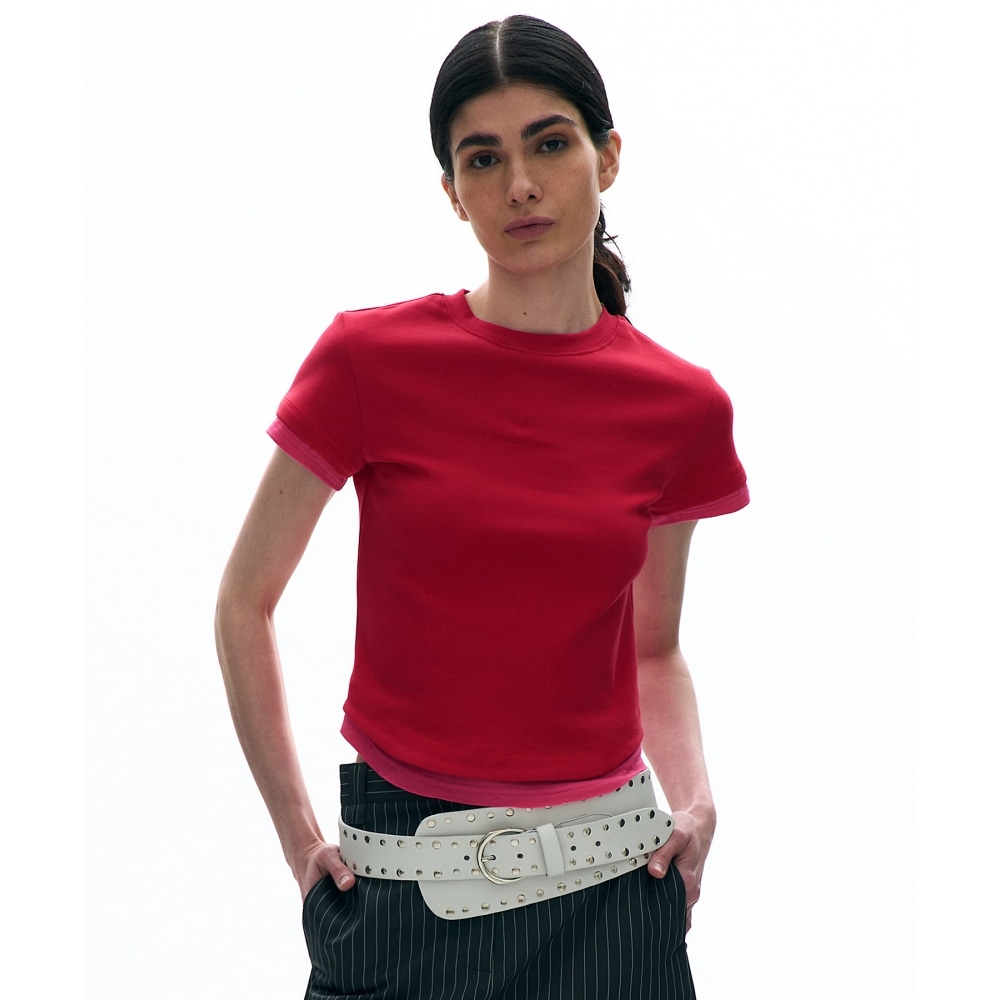 PARTIMENTO WOMEN レイヤードショートスリーブティー_レッド