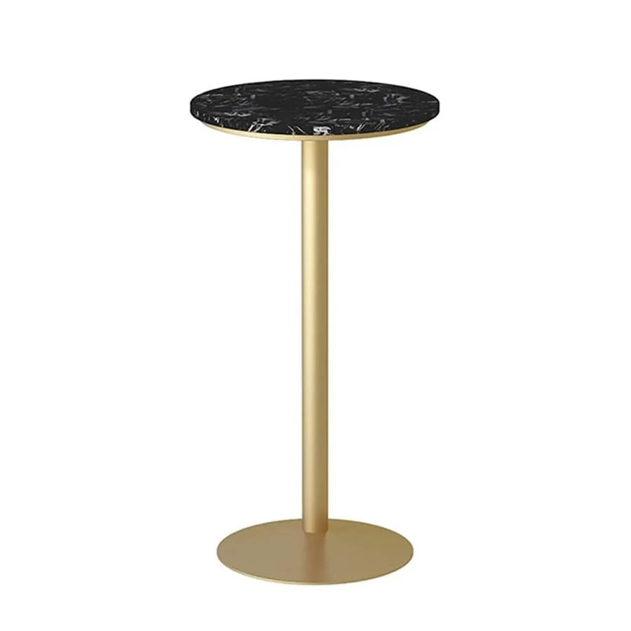 丸型理石バーテーブル理石のカウンタートップと金属ベースを備えたカウンターハイ垂直カクテルテーブル組み立てが簡単キッチンリビングルームコー