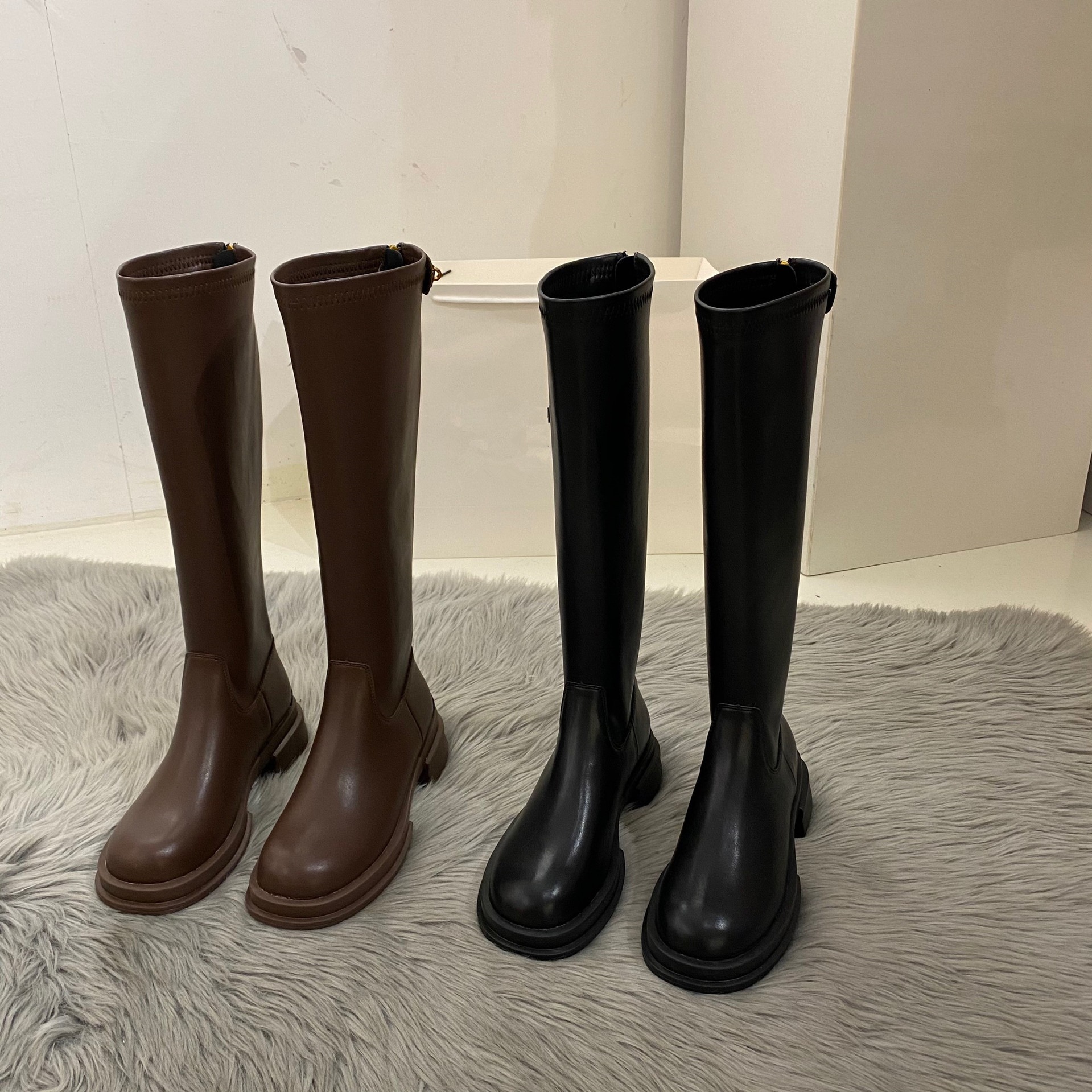 Thick-soled Round Toe Thick Heel Long Tube Knight Boots Women s Shoes 2024 New Autumn And Winter P