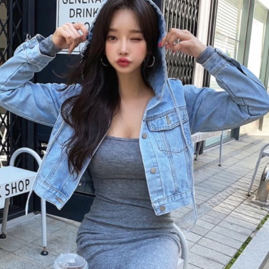 デニムジャケット レディース アウター 羽織 上着 ショート丈ジャケット クロップド丈 長袖ジャケット カジュアル お出かけ おしゃれ フード付き Ｇジャン ジージャン コットン フロントボタン