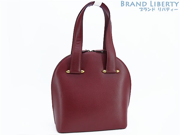 美品カルティエマストラインミニハンドバッグトートバッグボルドーカーフレザー