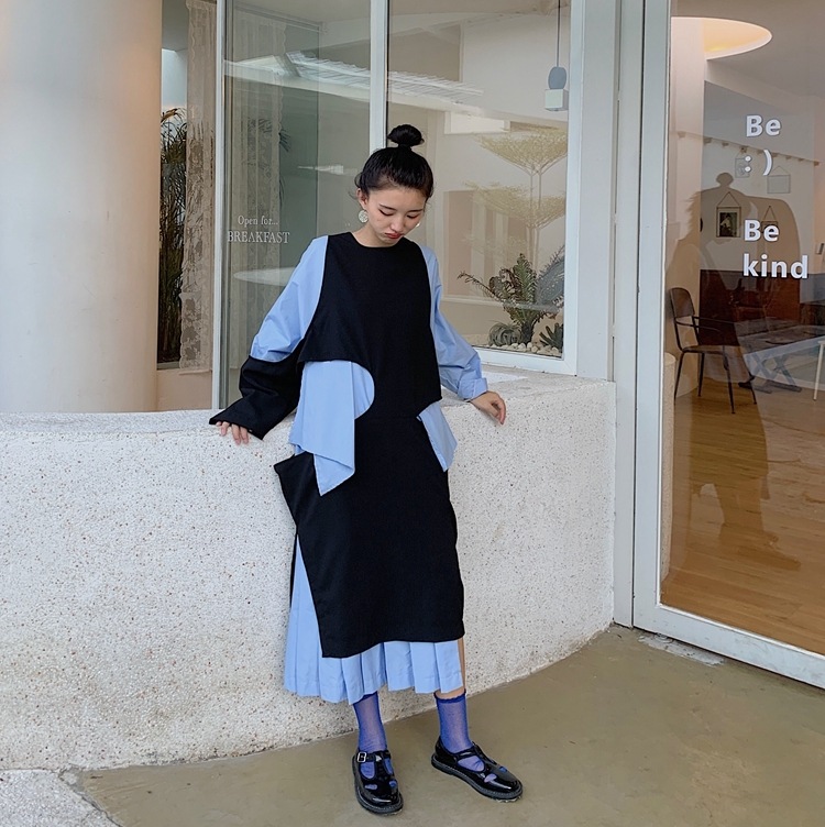 フェイクツーピースシャツスカート オーバーニードレス モノトーンワンピース ドッキングワンピ シャツワンピース ワンピース. ドレス レディース フェイクツーピース モード系 オシャレ お出掛け