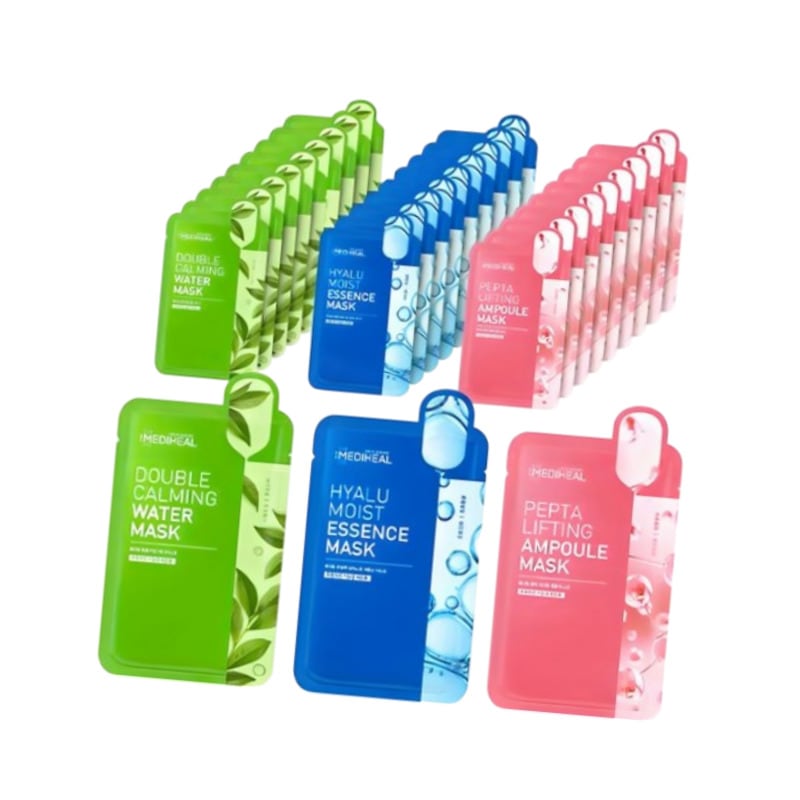 ダブルカーミングウォーターマスク + ヒアルモイストエッセンスマスク + ペプタリフティングアンプルマスク 30枚入り（1セット）