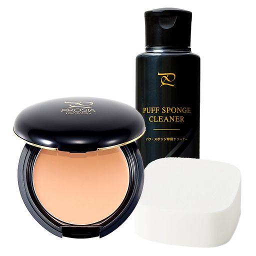 PROSIA(プロシア) ファンデーション+パフクリーナー クリームファンデーション ピンクオークル パフ・スポンジ専用洗剤 日本製 プロシアファンデーション エマルジョン 潤い 艶 ツヤ つや肌 高