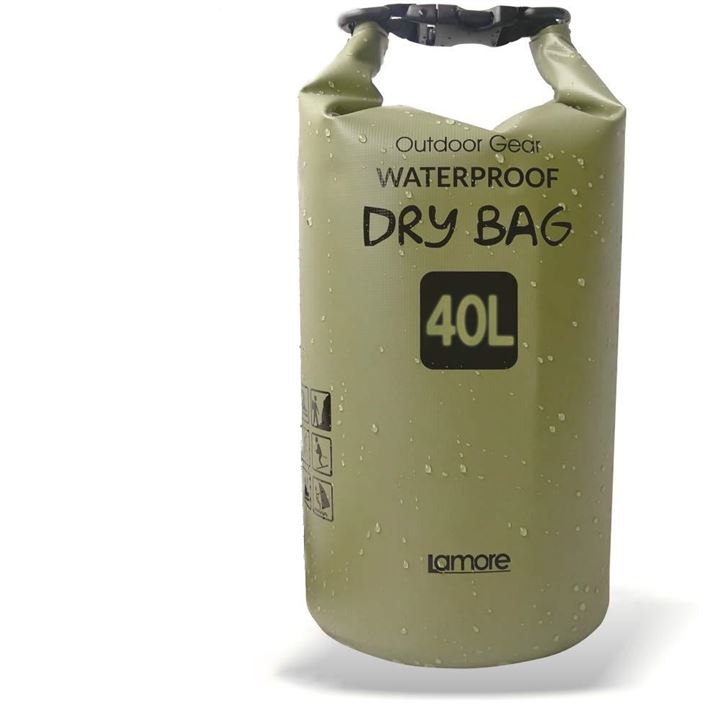 ドライバッグ 防水バッグ 防水ポーチ付 ドラム型 新素材 防塵(3) アーミーグリーン, 40L)