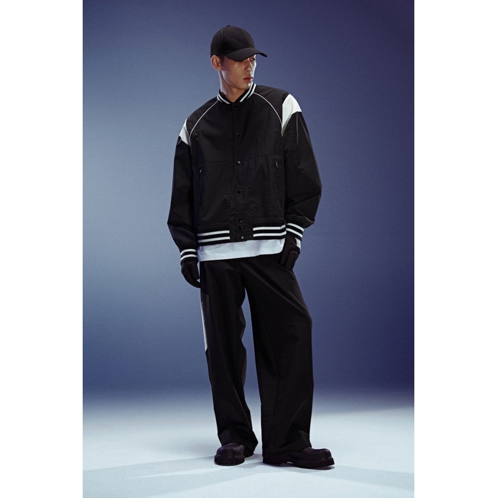 H&M ルーズフィットボンバージャケットブラック/ホワイト