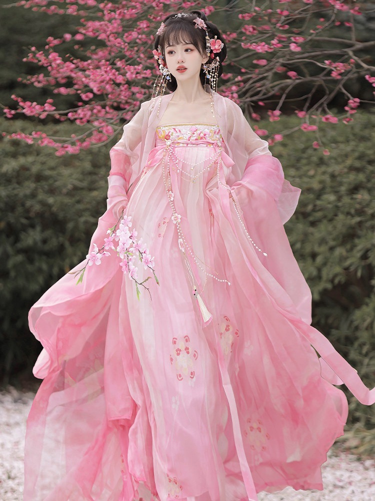 忆汉兮オリジナル漢服女性用満花雨唐制齐胸襦裙大袖衫さわやかな日常風春夏モデル