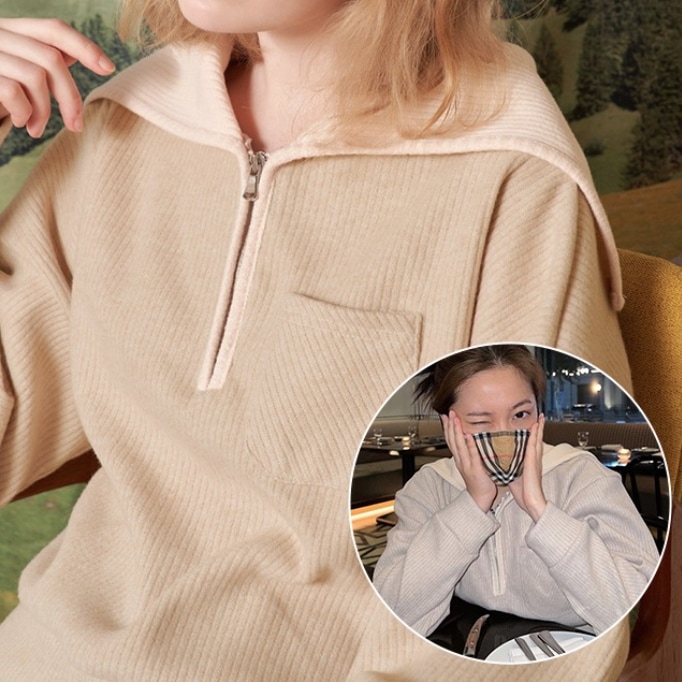 RedVelvet イェリ着用 / イグルーハーフ ジップ アップセーター(ベージュ)2022新作韓国ファッションニット 韓国人気ブランド