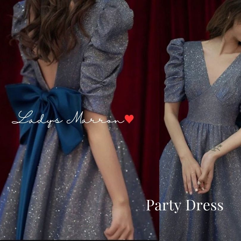 【即納】お呼ばれドレス 結婚式 結婚式お呼ばれドレス オケージョンドレス パーティードレス 韓国 同窓会ドレス 成人式ドレス バックリボン バックオープン バックシャン 20代 30代 40代 50代