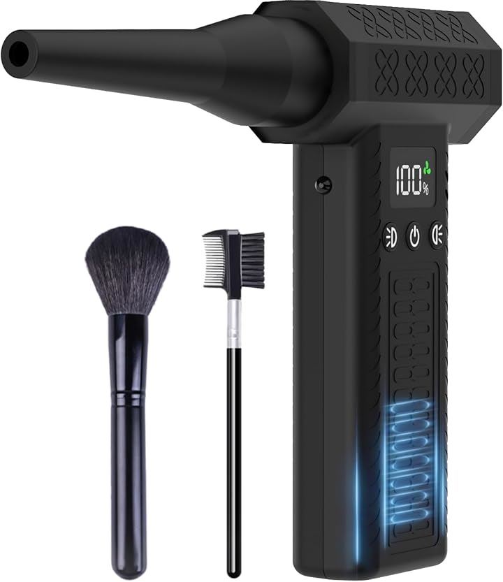300000rpm電動エアダスター 3段風量調整 世界トップレベル 超強力 最大風速120m/s 小型 洗車ブロワー ２個LEDライト付き LCDディスプレイ搭載 急速充電式(ブラック)