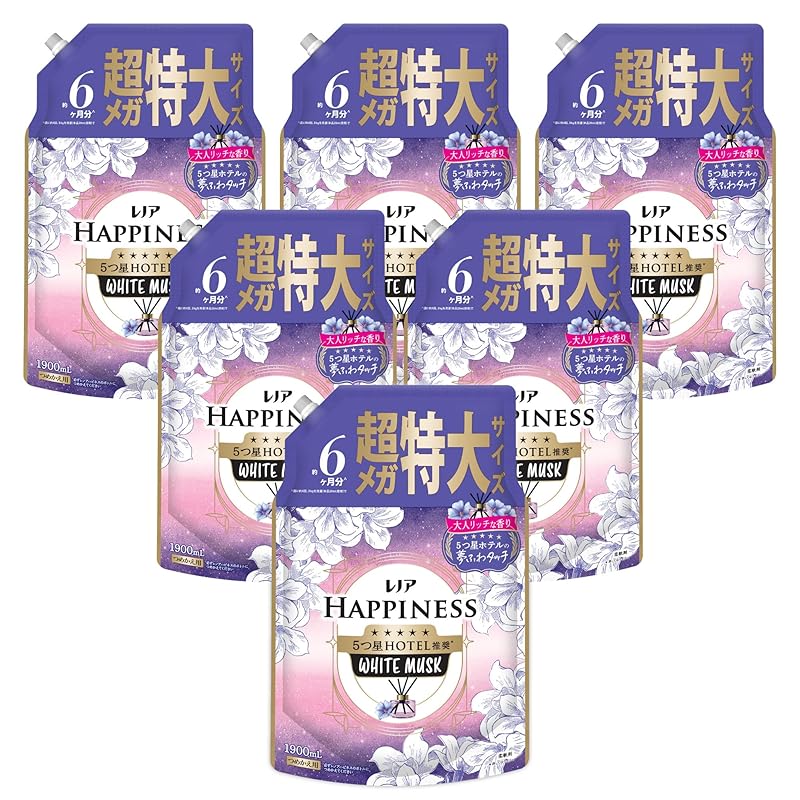 レノア ハピネス 5つ星ホテルの夢ふわタッチ 柔軟剤 ホワイトムスクの香り 詰め替え 1900mL×6袋 [大容量] [ケース品]