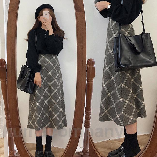 スカート 冬 レディース ロングスカート チェック柄 40代 Aラインスカート 厚手 30代 20代 マキシ丈スカート 秋 ミモレ丈スカート レトロ