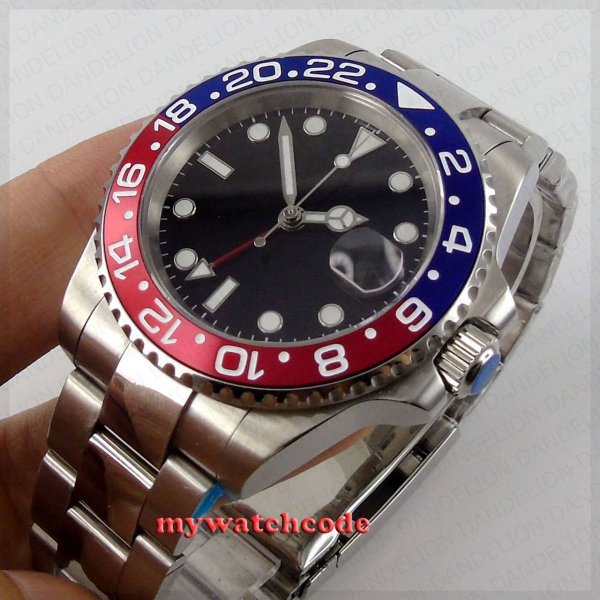腕時計 パリス オマージュウォッチ サファイアガラス relogio masculino GMT 赤青ベゼル日付自動メンズ腕時計