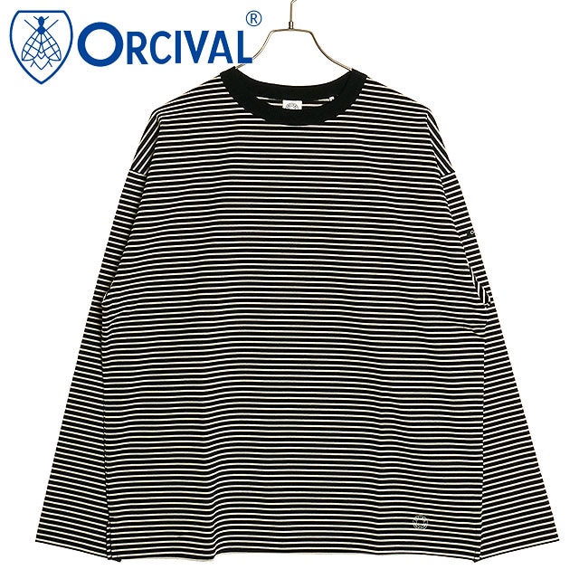 クルーネック ロングスリーブプルオーバー [OR-C0375-BDM] CREW NECK L/S P.O. メンズ トップス カットソー トレーナー 長袖Tシャツ ボーダー BLACK/ECRU