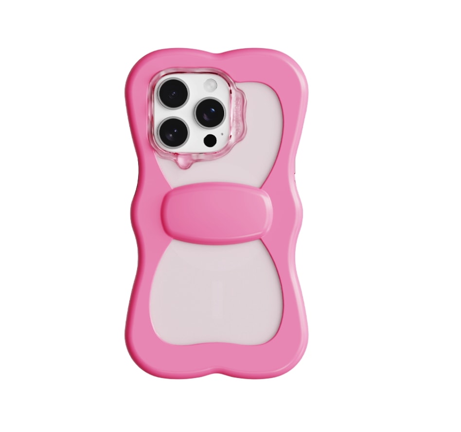 レイヤード iPhone 16Pro リボン ケース - ブラック / スカイ ブルー / ライト ピンク 韓国限定